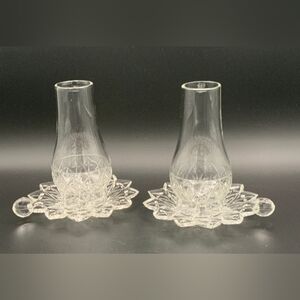 Vintage Crystal Glass Pedastal Candle Holders (2)